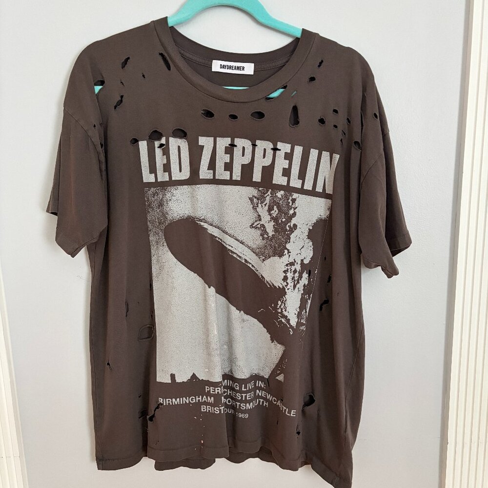 Daydreamer Graphic Oversized Led Zeppelin Distressed Gray T-Shirt - Sz: 6